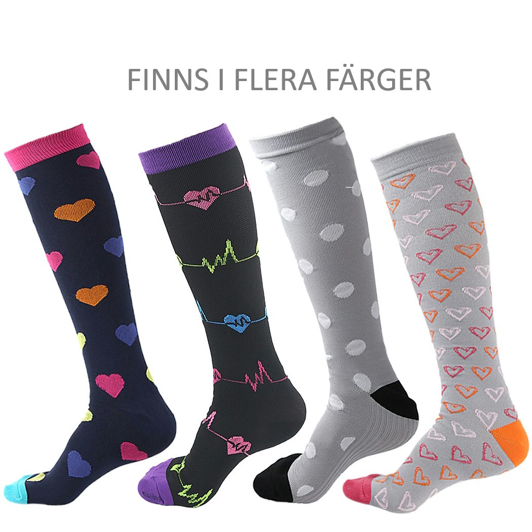 Stödstrumpor, grå, hjärta olika färger, Klass 1, 15-21mmHg