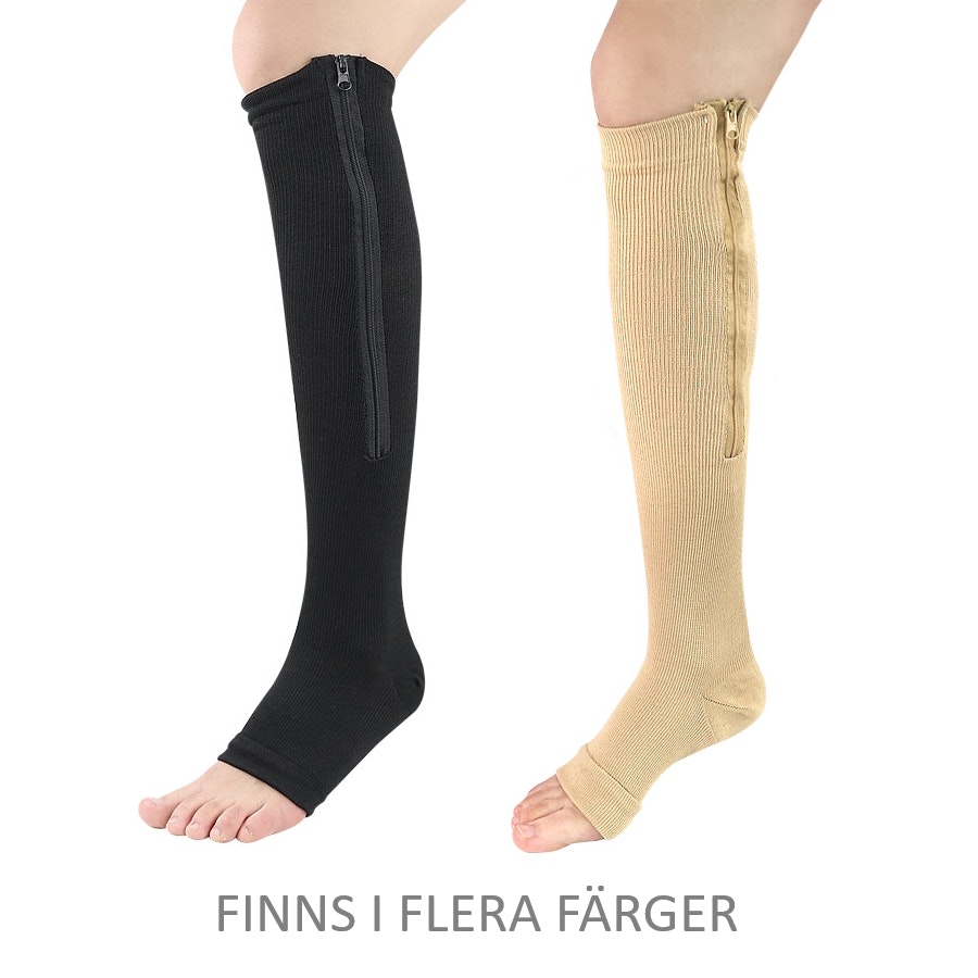 Stödstrumpor, öppen tå, blixtlås, Klass 2, 23-32mmHg SVART