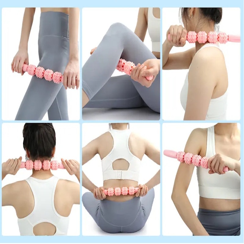 Massageroller med roterande rullar & handtag, BLÅ