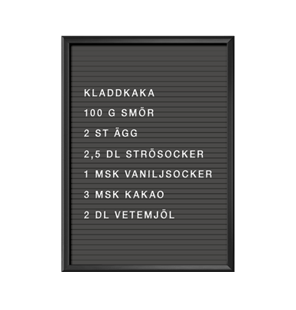 Affisch, print, poster, bokstavstavla med recept på kladdkaka