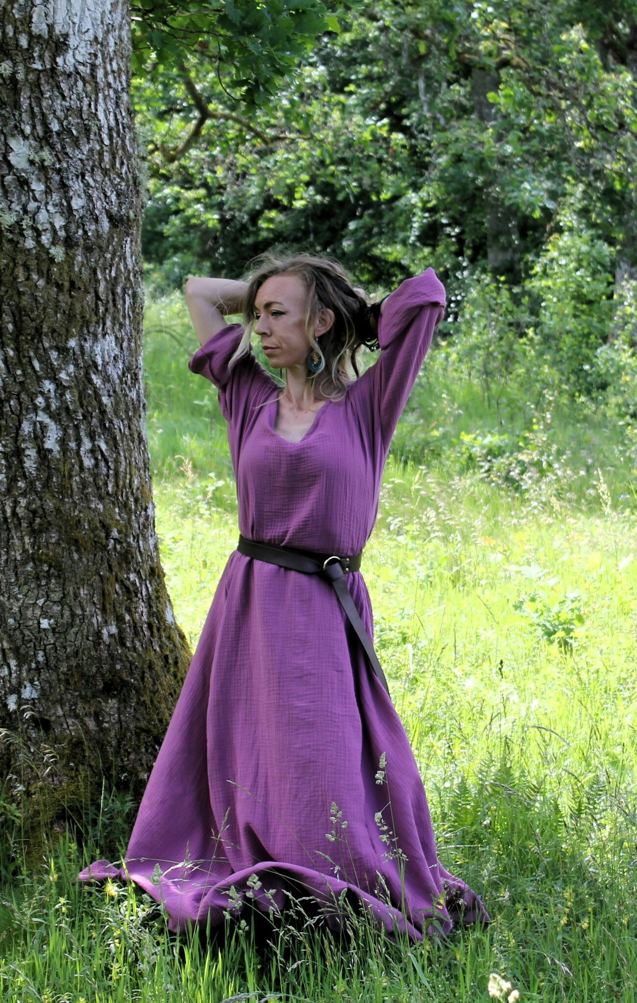 Rosa viking klänning Hallon i Bomull