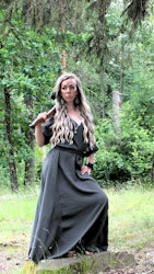 Mörk Grön vikinga klänning Mossa i Bomull