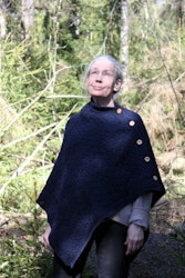 Marinblå Tvåvägs Ull Poncho Hand stickad