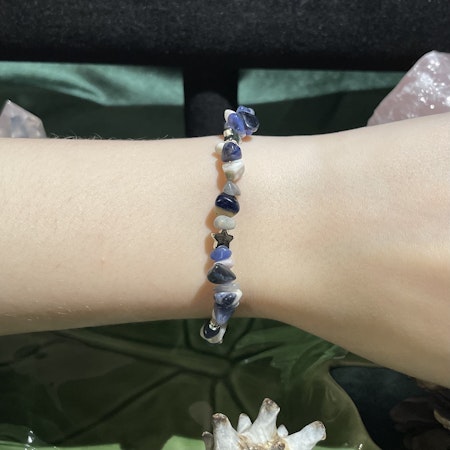 Armband - Sodalit - Chips - Silver Stjärnor