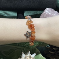 Armband - Karneol - Chips - Silver Stjärnpärlor - Silver Stjärna Charm