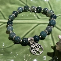 Armband - Mossagat - Rund - Silverpärlor - silver Träd Charm