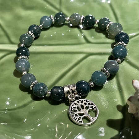 Armband - Mossagat - Rund - Silverpärlor - silver Träd Charm