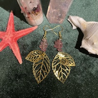 Örhängen - Jordgubbskvarts - Chips - Guld Blad Charms