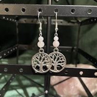 Örhängen - Rosenkvarts - Rund - Silver Träd Charm