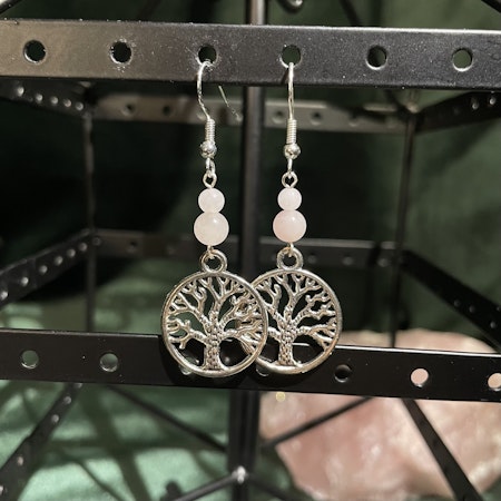 Örhängen - Rosenkvarts - Rund - Silver Träd Charm