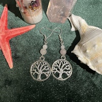 Örhängen - Rosenkvarts - Rund - Silver Träd Charm