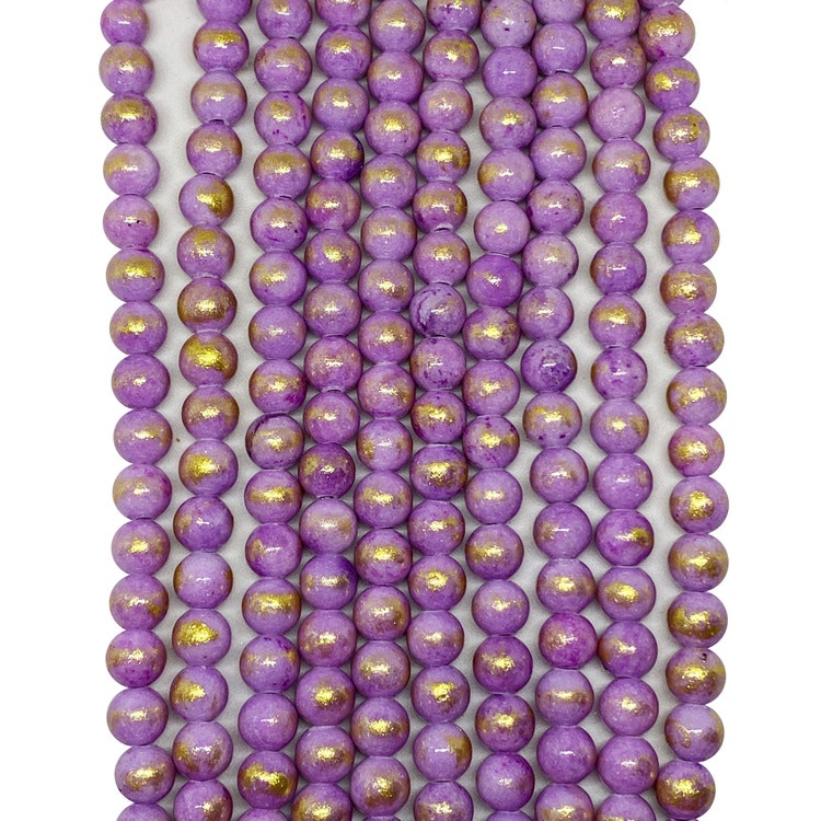 Stenpärlor 6 mm luminous lavender - guld