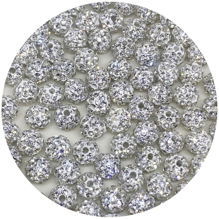 Shamballapärlor 6 mm vita