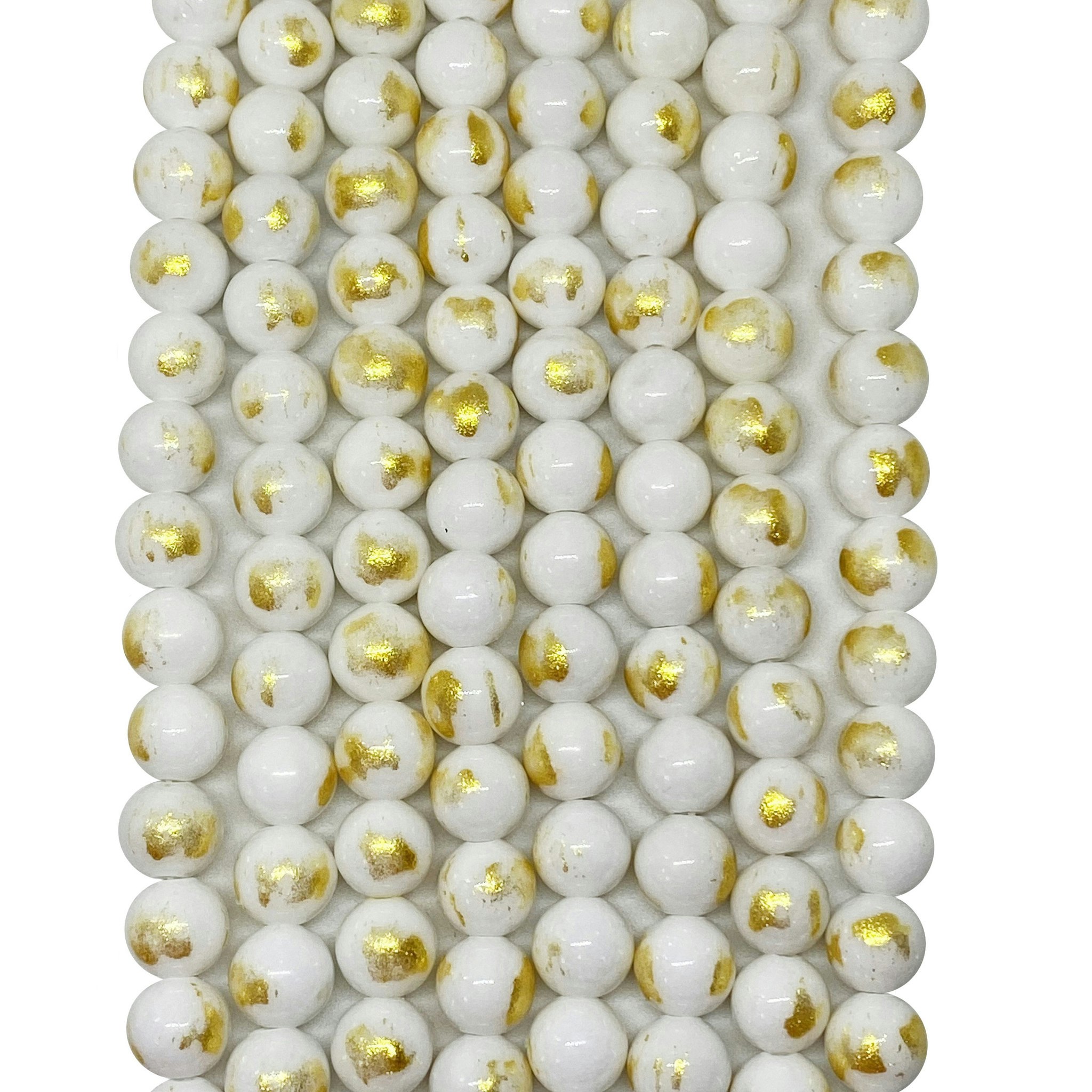 Stenpärlor 8 mm white daisy - guld