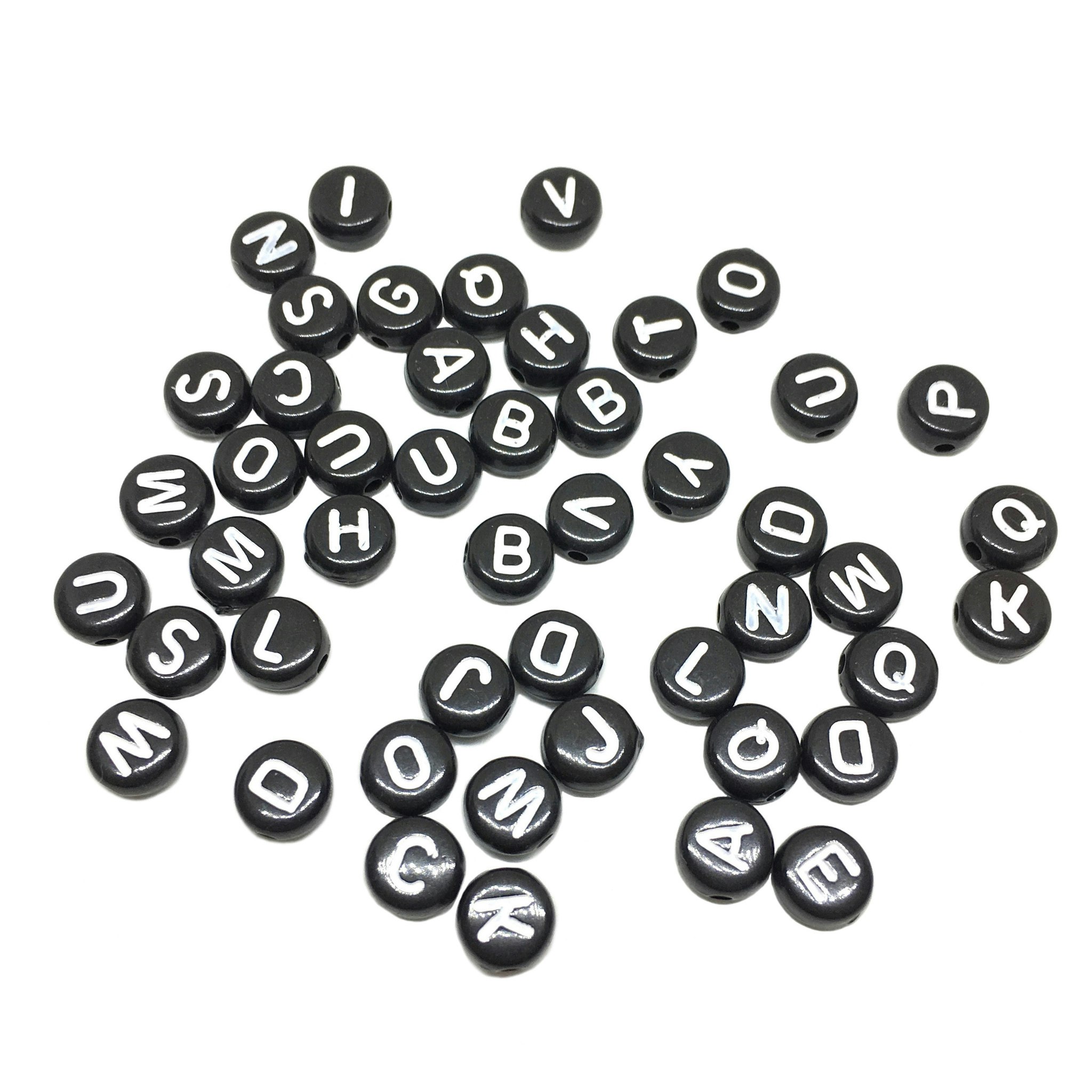 Runda svarta bokstavspärlor: 200-pack