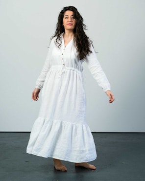 NATHALIE Linen Dress Maxi White