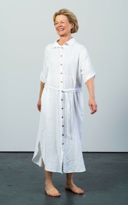 KIM Long Linen Dress Shirt Dress White