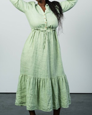 NATHALIE Linen Dress Maxi Green
