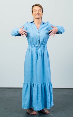 NATHALIE Linen Dress Maxi Blue Ocean
