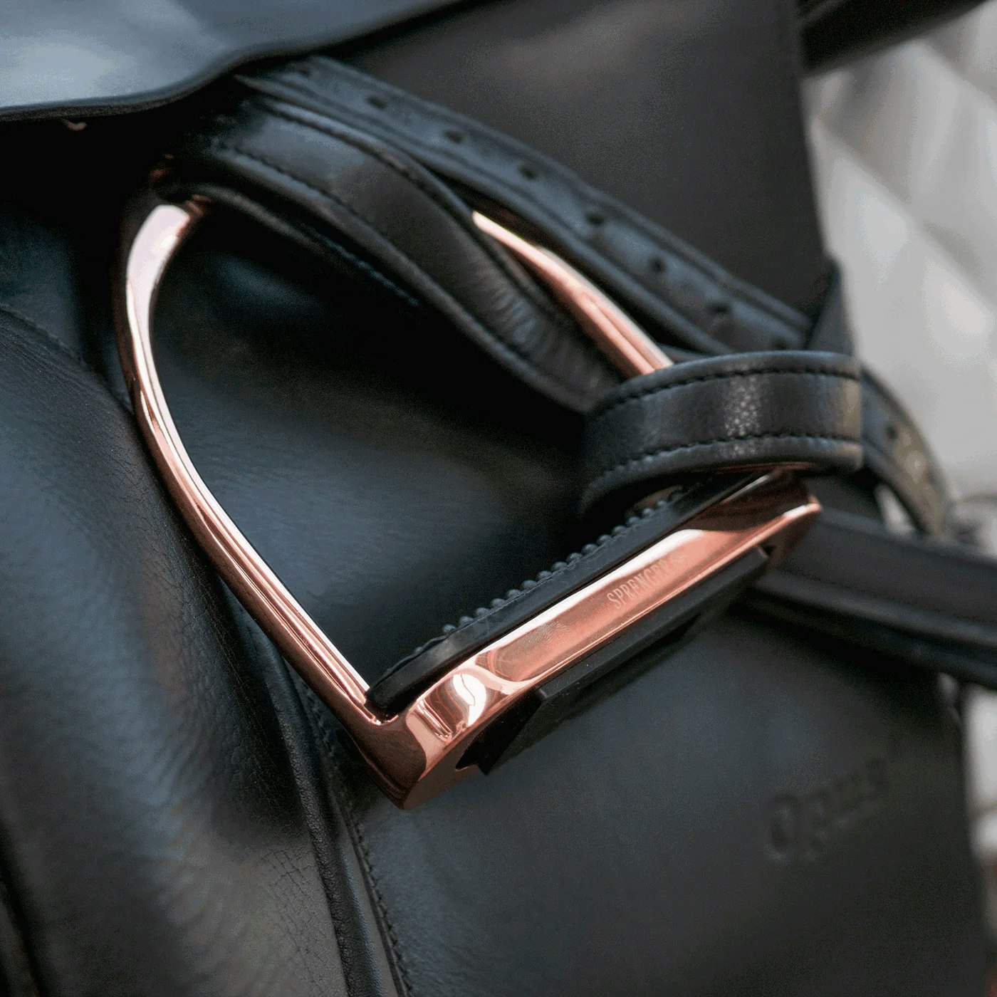 FILLIS Children Stirrups - Stainless steel rosegold , size 110 mm with black rubber pad