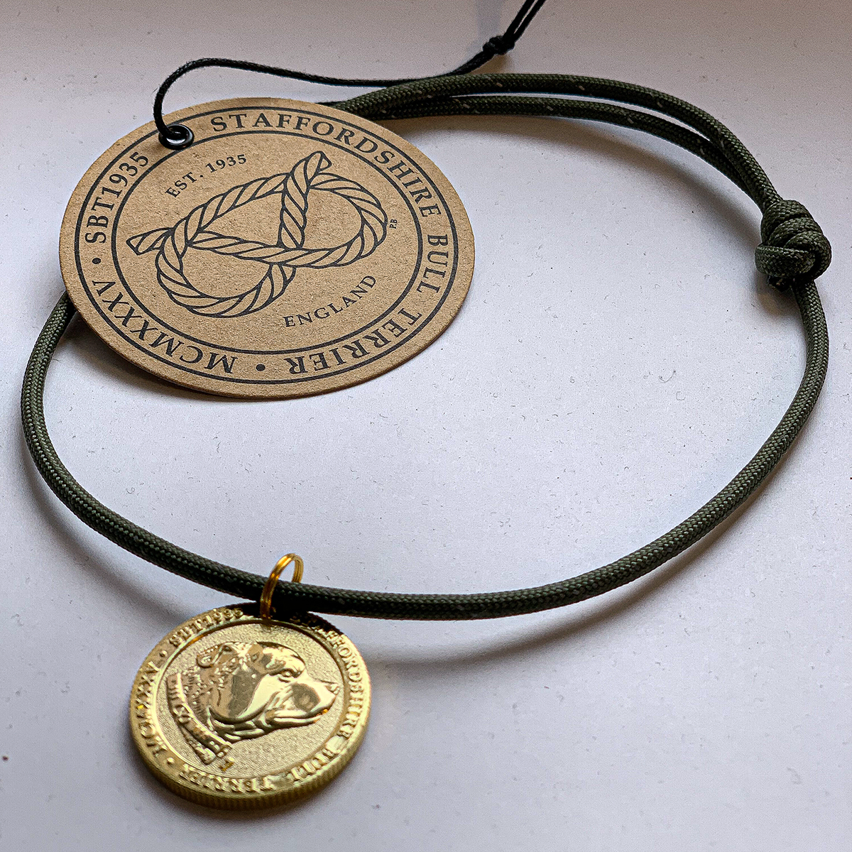 Paracord Collar & Nametag - Green - Staffordshire Bull Terrier 1935