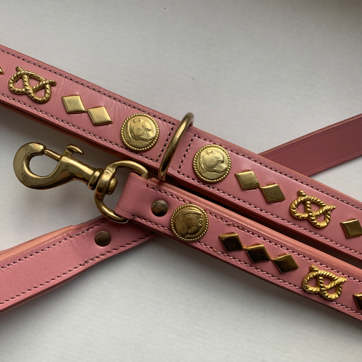 Leather Collar & Leash Set - Gentleman Jim - Pink/Gold - Staffordshire Bull Terrier 1935