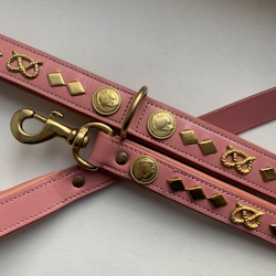 Leather Collar & Leash Set - Gentleman Jim - Pink/Gold - Staffordshire Bull Terrier 1935