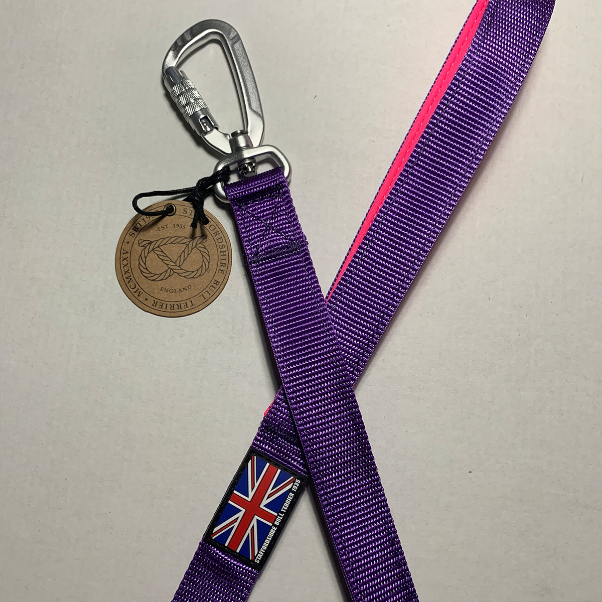 Nylon Leash - Purple & Neon Pink - Carabiner - Staffordshire Bull Terrier 1935