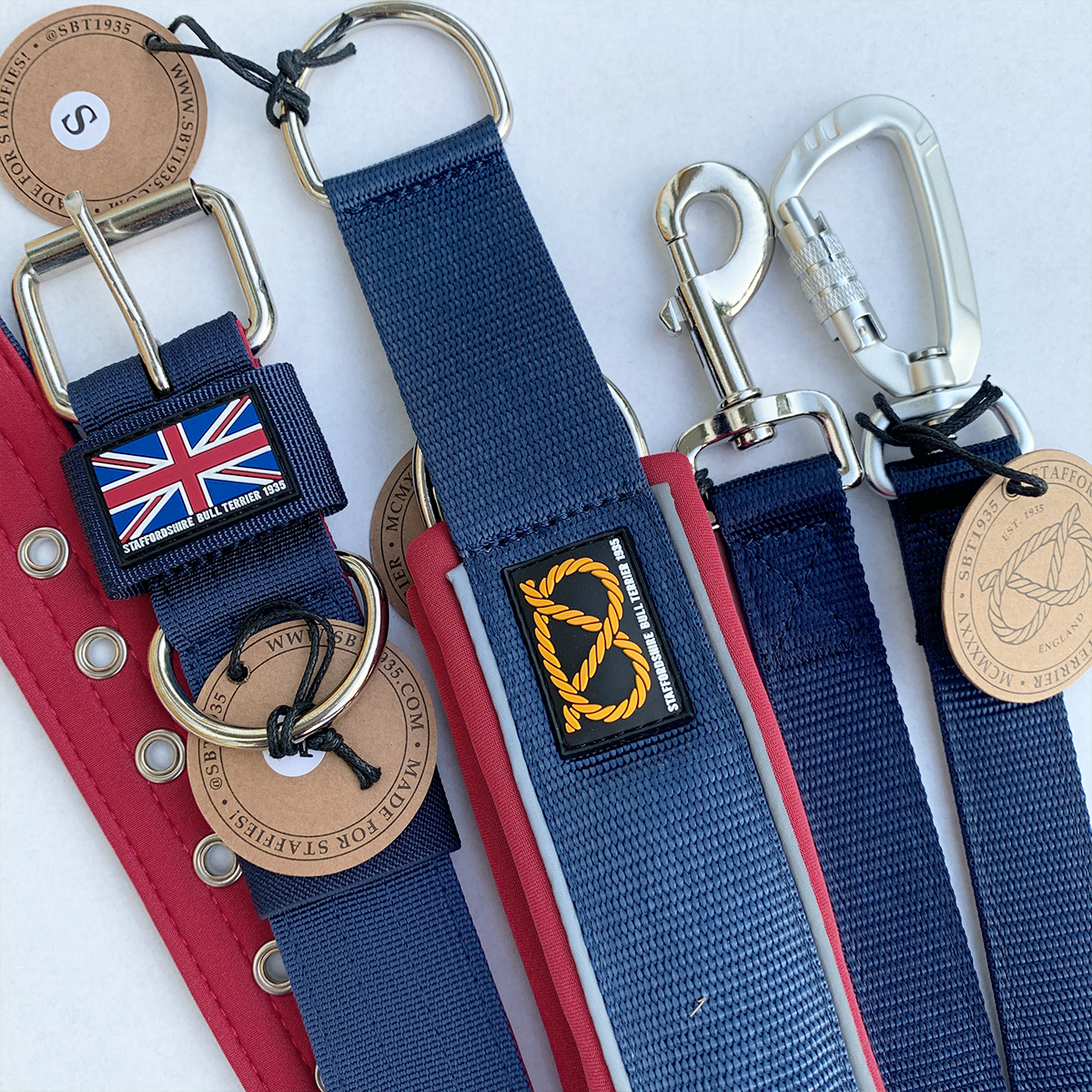 Nylon Leash - Huey Union Jack - Carabiner - Staffordshire Bull Terrier 1935