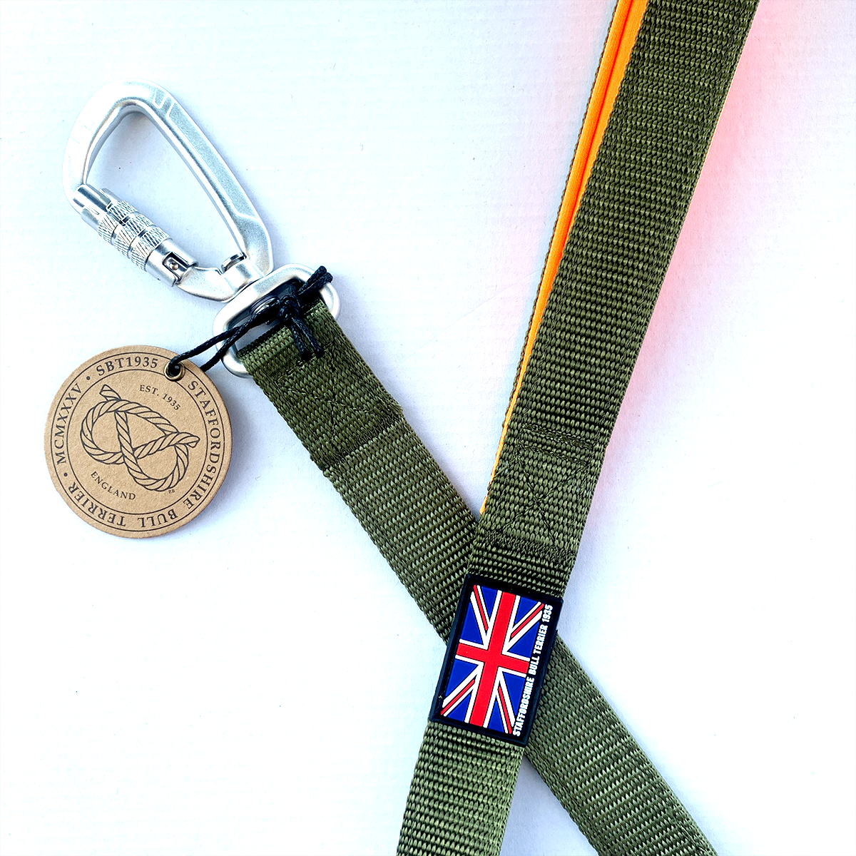 Nylon Leash - Stitch Edition - Green & Neon Orange - Carabiner - Staffordshire Bull Terrier 1935