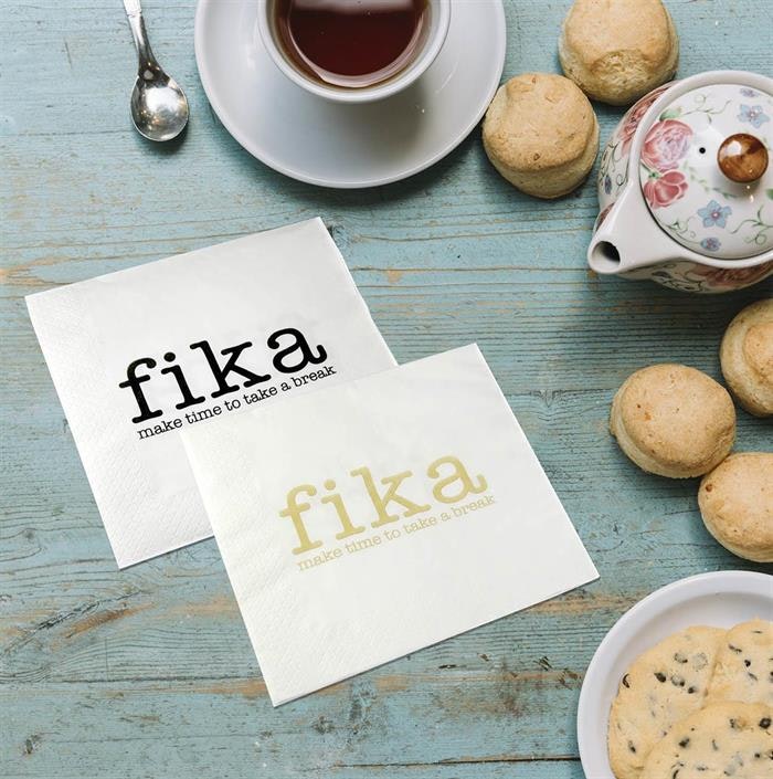 Servetter, Make time FIKA, vit/svart text, 25-p