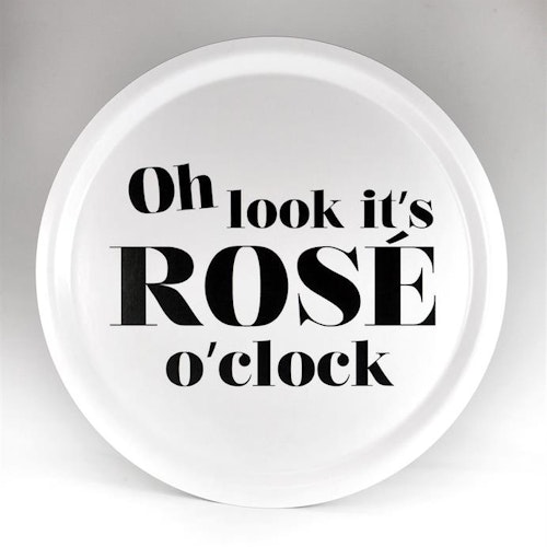 Bricka rund 31 cm, Rose o clock, vit/svart