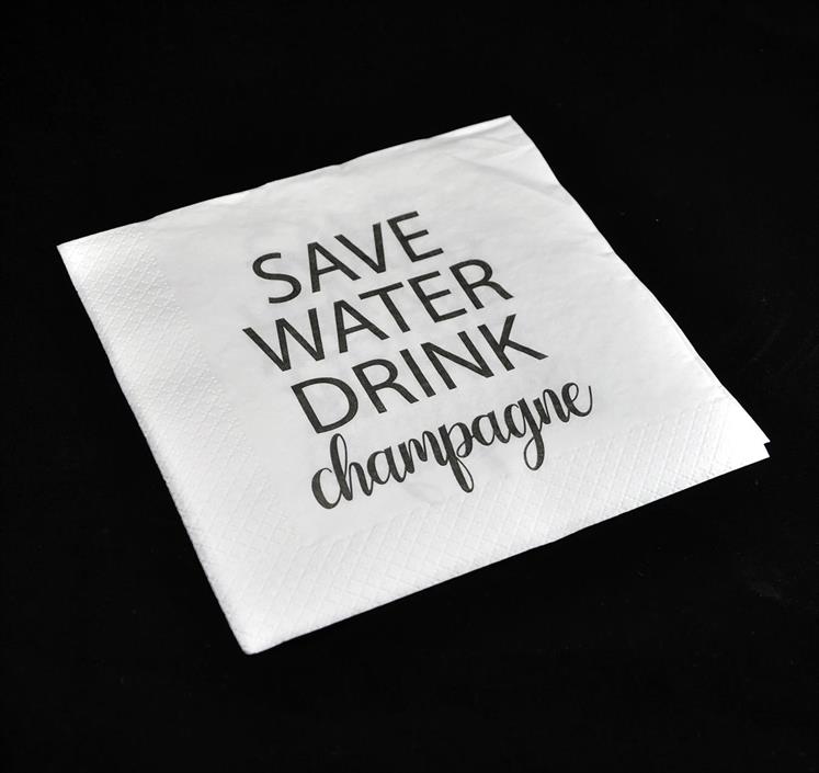 Servetter, Save water, vit/svart text, 20-p