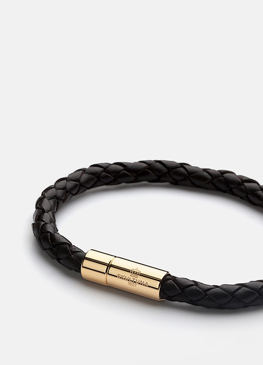 Skultuna Leather Bracelet Gold Black medium
