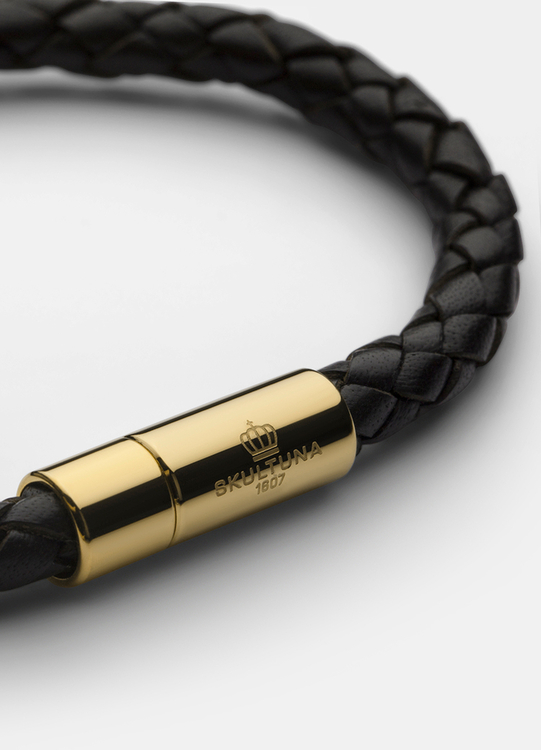 Skultuna Leather Bracelet Gold Black medium