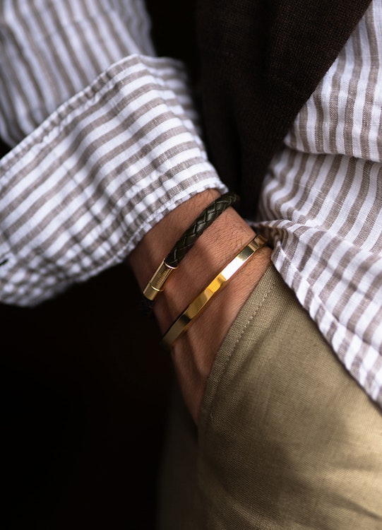 Skultuna Leather Bracelet Gold Black large - Designbutiken Strängnäs