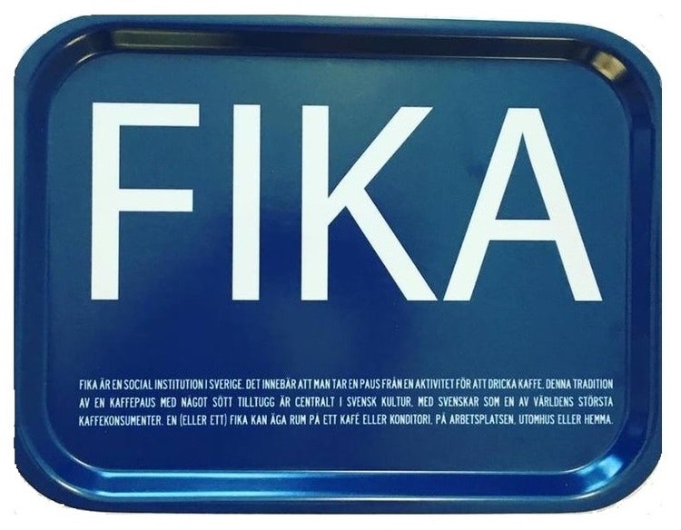 FIKA bricka svensk text blå