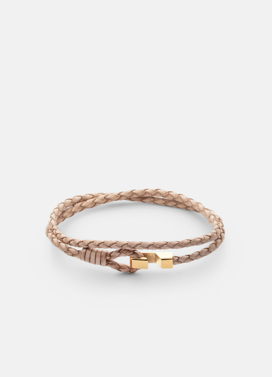 Skultuna Hook Leather Bracelet Thin Gold natural