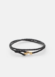 Skultuna Hook Leather Bracelet Thin Gold black