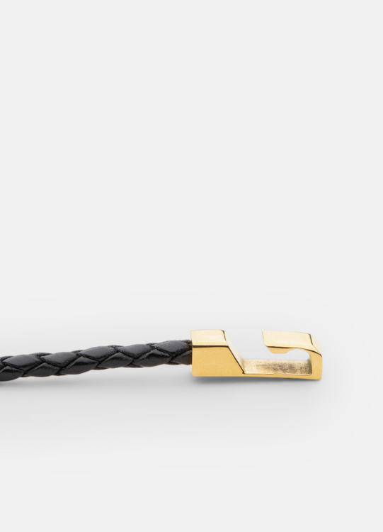 Skultuna Hook Leather Bracelet Thin Gold black