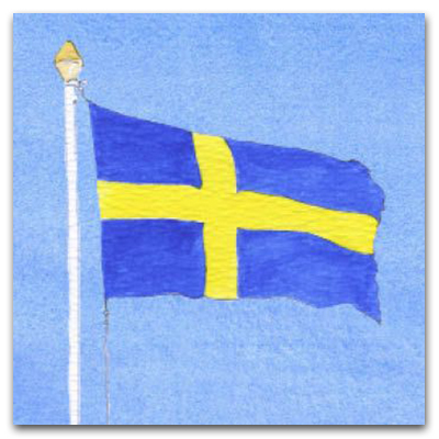 Nobhilldesigners kort med kuvert Svenska flaggan