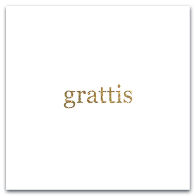 Nobhilldesigners kort med kuvert "grattis" guld