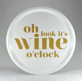 Mellow Design rund bricka Wine o'clock vit/guld