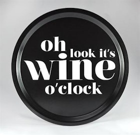 Mellow Design rund bricka Wine o'clock svart/vit
