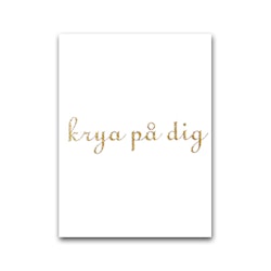 Nobhilldesigners litet kort "krya på dig" skrivstil guld