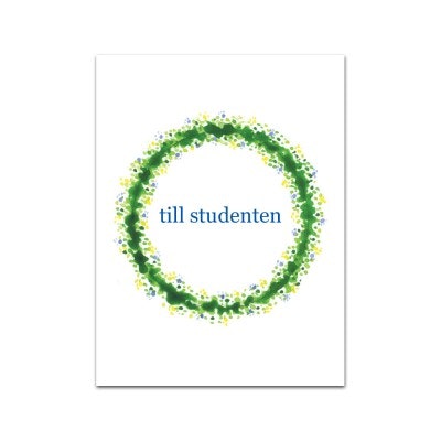 Nobhilldesigners litet kort "till studenten" krans