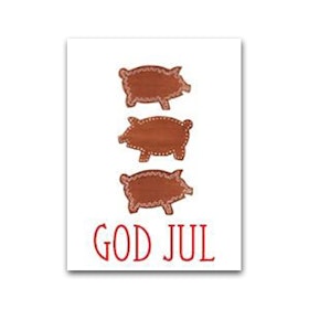 Nobhilldesigners litet kort "god jul" pepparkaksgrisar