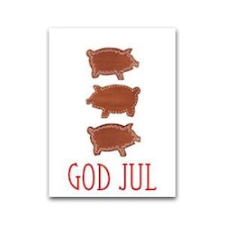 Nobhilldesigners litet kort "god jul" pepparkaksgrisar