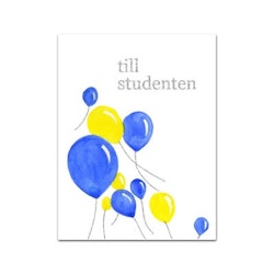 Nobhilldesigners litet kort "till studenten" ballonger