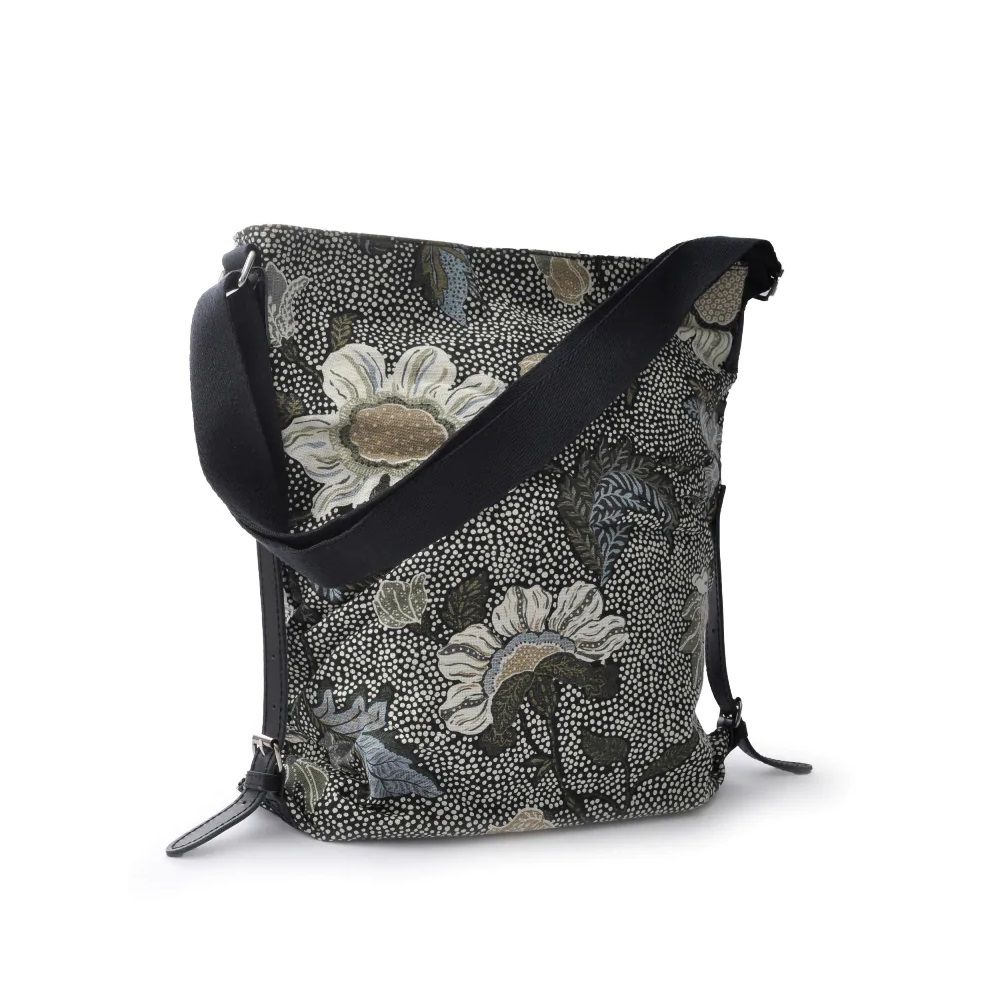 Ceannis Flower Linen Shoulder Bag black